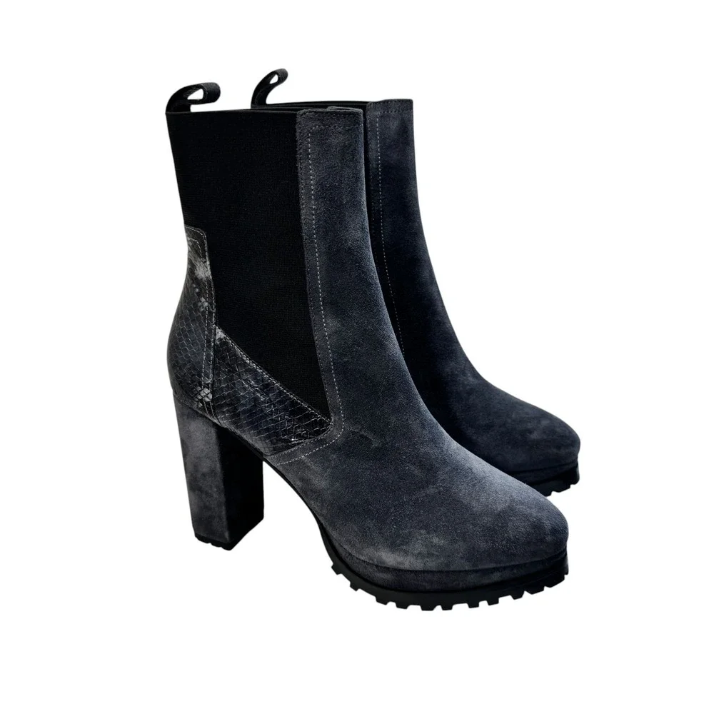 AllSaints Sz 9 Womens Sahara Boots Gray Suede‎ Leather Snakeskin Emb. Platform